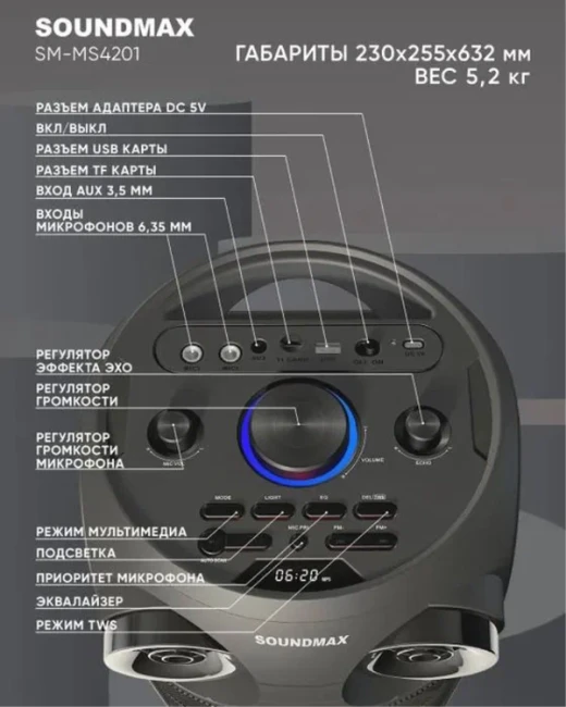 Колонка для вечеринок Soundmax SM-MS4201 - фото4